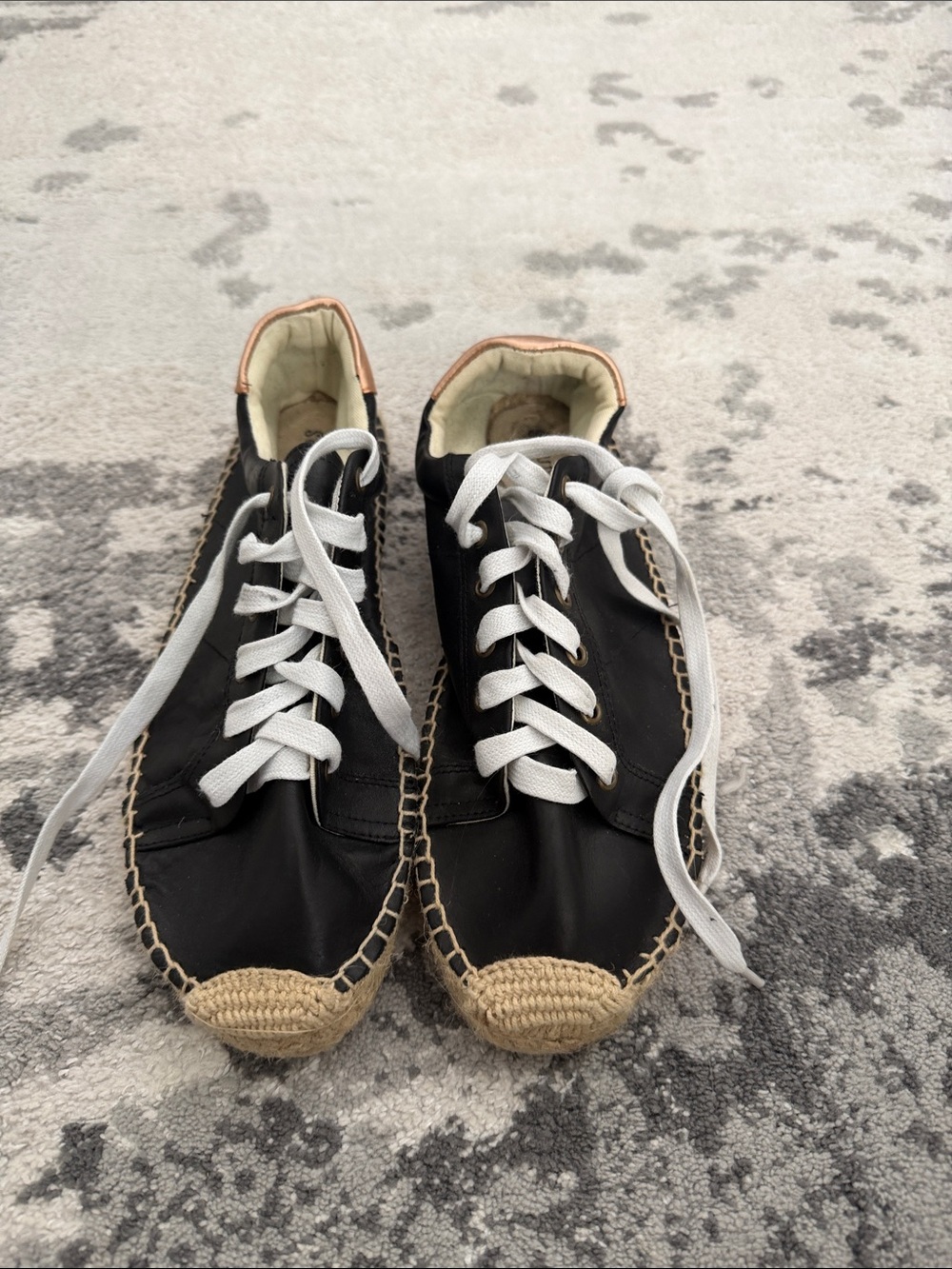 Soludos Black leather Espadrille-Style Lace-Up Sneakers